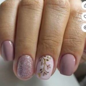24 Piece Pink Glitter Floral Press on Nail Set. New.
